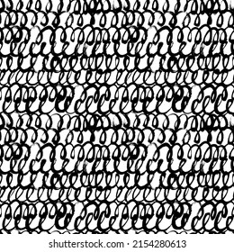 Wavy and swirled horizontal lines vector seamless pattern. Black rough brush strokes. Freehand scribbles, squiggles. Abstract monochrome wallpaper design. Abstract ribbon lines repeatable motif