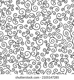 Wavy and swirling brush strokes of vector seamless drawing. Vector doodle illustration in black and white.