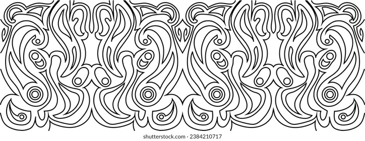Wavy and swirling brush strokes. Vector seamless pattern. Curved lines and wavy line patterns. Seamless horizontal banner with doodle wavy lines. Black on a transparent background.