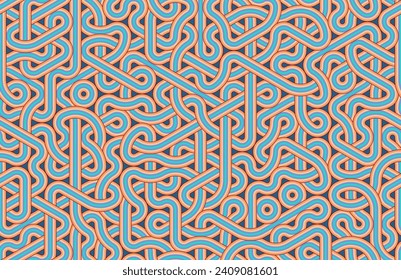 Wavy tangled lines seamless pattern. Retro colors. Hexagonal Truchet, creative coding computational design.