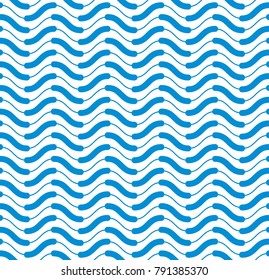Wavy technical lines seamless pattern, vector abstract repeat endless background, blue colored rhythmic waves.