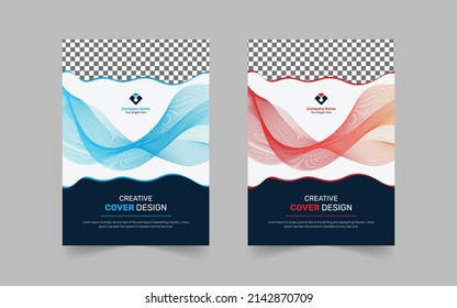 Wavy technology creative cover design template for book, brochure, flyer, annual report, company profile, poster in blue and red