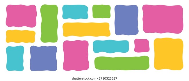Cuadro de texto ondulado, marco orgánico y Formas irregulares doodle. Borde abstracto dibujado a mano. Forma líquida vacía. Ilustración vectorial aislada sobre fondo blanco.