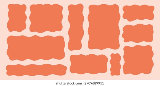 Wavy Textbox Groovy Figure Set. Text Box Shape Frame Kit. Edge Rectangle Edge Border Bundle. Doodle Vector Illustration