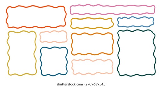 Wavy Textbox Vintage Line Set. Text Box Shape Frame Kit. Edge Rectangle Edge Border Bundle. Doodle Vector Illustration