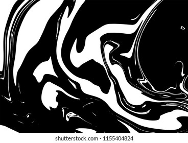 Wavy texture of marbling on white paper with black ink. Vector background.