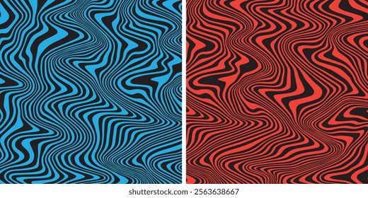 Wavy Texture. Swirl Psychedelic Geometric Lines, Abstract Circle Ripple Pattern, Wavy Trippy Pattern in Psychedelic Retro Style. Abstract Vector Swirl Background