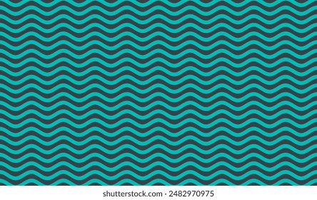 Líneas finas onduladas azules patrón sin fisuras en color verde. Simple abstracto geométrico, ilusión óptica. Patrón de líneas negras Plantilla para folleto, volante sobre fondo blanco. Ilustración editable de Vector