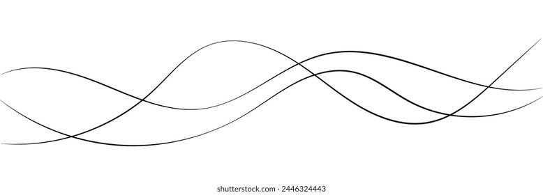 Wavy thin line. Black isolated stripe. Abstract background. Geometric pattern curved line. Banner with curved lines. Vector illustration. Eps file 47.