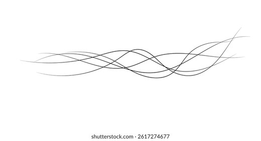 Wavy thin line. Black isolated stripe. Abstract background. Geometric pattern curved line. Banner with curved lines. 