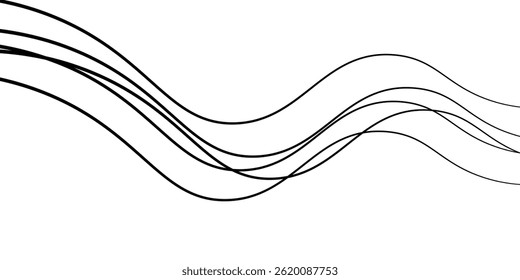 Gewellte dünne Linie. Schwarzer, isolierter Streifen. Abstrakter Hintergrund. Geometrisches Muster gekrümmte Linie. Banner mit gekrümmten Linien. Vektorgrafik