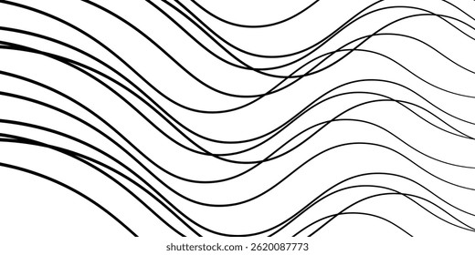 Linha fina ondulada. Listra isolada preta. Resumo. Linha curva de padrão geométrico. Banner com linhas curvas. ilustração de vetor