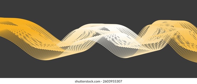 Wavy thin line. Golden isolated stripe. abstract background. Curved golden line geometric pattern