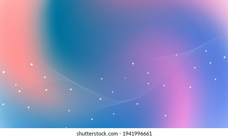 Líneas delgadas onduladas y pequeños puntos de brillo sobre fondo de gradiente suave. Ilustración vectorial. 