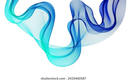 Wavy transparent blue wave on white background, design element