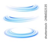 Wavy transparent curved lines in the form of the movement of sound waves in a set of different shapes of whirlpool. Light, light garland PNG.	