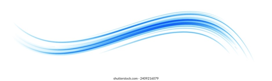 Wavy transparent curved lines in the form of a blue wave, dynamically flowing sea water in a large set of different contour shapes.	
