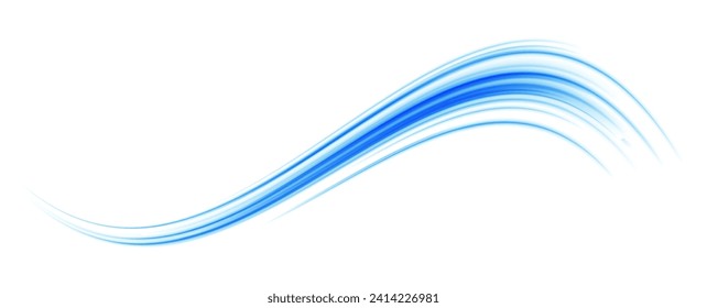 Wavy transparent curved lines in the form of the movement of sound waves in a set of different shapes of whirlpool. Light, light garland PNG.	