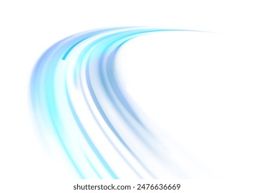 Wavy transparent curved lines in the form of the movement of sound waves in a set of different shapes of whirlpool, twist, spiral. Blue stripes in the form of drill, turns and swirl.	