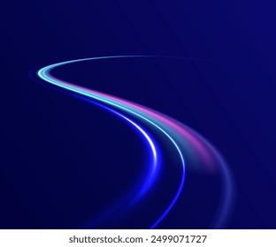 Wavy transparent curved lines in the form of the movement of sound waves in a set of different shapes of whirlpool. Expressway, the effect of car headlights.