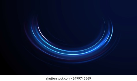 Wavy transparent curved lines in the form of the movement of sound waves in a set of different shapes of whirlpool. Expressway, the effect of car headlights.