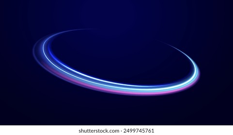 Wavy transparent curved lines in the form of the movement of sound waves in a set of different shapes of whirlpool. Expressway, the effect of car headlights.