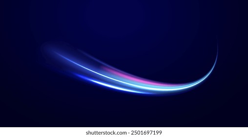 Wavy transparent curved lines in the form of the movement of sound waves in a set of different shapes of whirlpool. Expressway, the effect of car headlights.