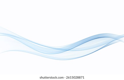 Wavy transparent lines in blue color, flow vector abstract wave