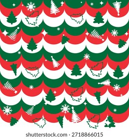  Diseño integrado de árboles ondulados en verde y rojo
Título: Patrón ondulado de Festiva sin costuras con árboles de Navidad integrados en verde y rojo