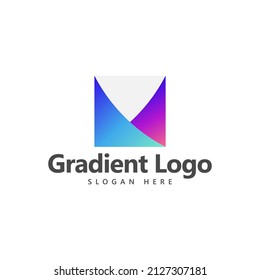Wavy triangle gradient shapes within a grey square logo concept. 