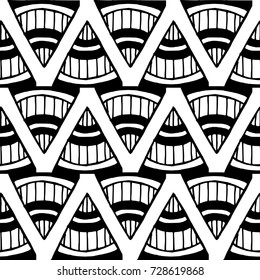 Wavy triangles tribal geometric repeating tilable pattern, black and white