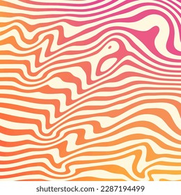  wavy trippy pattern in psychedelic colors. Abstract vector swirl background. 1970 Aesthetic textures with smooth waves 