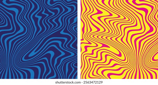 Wavy Trippy Pattern in Psychedelic Retro Style. Abstract Vector Swirl Background 