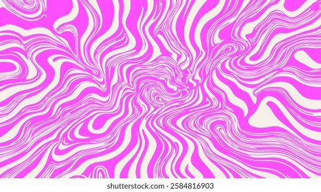 Wavy trippy texture. Vector abstract geometric print. Pastel distorted stripes on vibrant pink background.