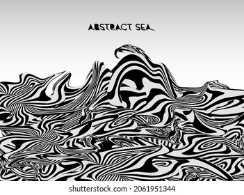 Wavy turbulent stormy abstract sea made of black and white liquid stripes. Vector concept illustration.