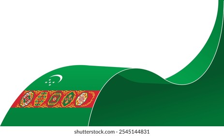 wavy Turkmenistan flag vector background with copy space for text. Turkmenistan national day