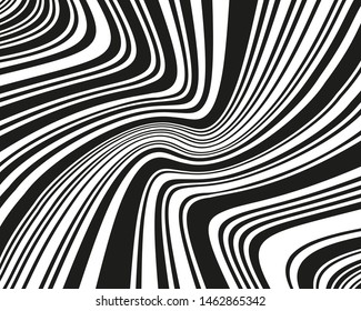 Wavy twisted lines, design black and white. Digital image with a psychedelic stripes. Vector illustration   