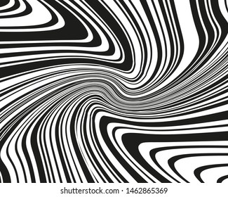 Wavy twisted lines, design black and white. Digital image with a psychedelic stripes. Vector illustration   