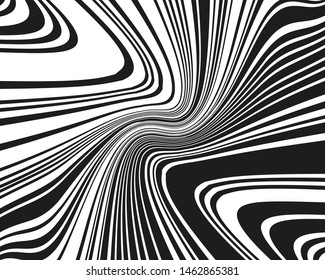 Wavy twisted lines, design black and white. Digital image with a psychedelic stripes. Vector illustration   