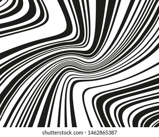 Wavy twisted lines, design black and white. Digital image with a psychedelic stripes. Vector illustration   