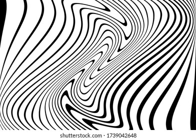 Wavy twisted pattern, black and white color. Digital image with a psychedelic stripes. Vector illustration  