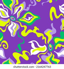 Wavy twisted stripes seamless pattern forming floral elements such as petals, leaves, flowers. Curved, twisted, rounded fractal shapes. Abstract modern geometric texture with brush strokes lines.