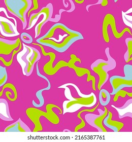 Wavy twisted stripes seamless pattern forming floral elements such as petals, leaves, flowers. Curved, twisted, rounded fractal shapes. Abstract modern geometric texture with brush strokes lines.