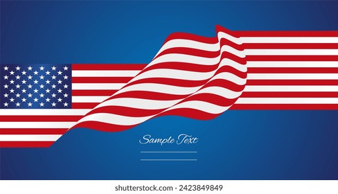 Wavy USA Flagge verwandelt in eine flache Flagge. USA-Urlaubslandschaft-Banner auf blauem Hintergrund.jpg