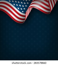 Wavy USA national flag on blue background