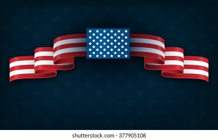 Wavy USA National Flag on Blue Background