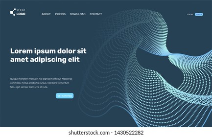 Wavy vector landing page. Abstract futuristic dark illustration. Design template can be used for web sites or mobile applications.
