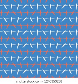Wavy Vector Squiggle Stripes All Over Print. Sketchy Fence Seamless Repeating Pattern Lines in Geometric Cross Style on Pink Background. For Summer Fashion Prints, Wallpaper, Stationery, Packaging.