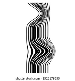 Wavy vertical lines, halftone, monochrome vector design element, isolated on white. 