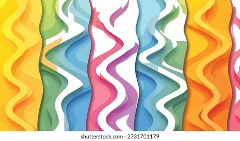 Padrão de faixa vertical ondulado com gradientes vibrantes, fluxo abstrato colorido, design de ilusão óptica dinâmica